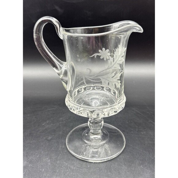 EAPG Ripley & Co Baby Thumbprint Dakota Fern & Flower Etched Footed Creamer 7” - Picture 4 of 11